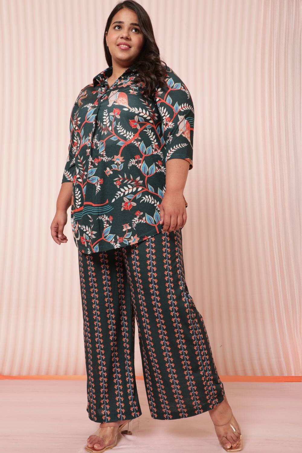 Plus Size Plus Size Green Ethnic Printed Coord Set