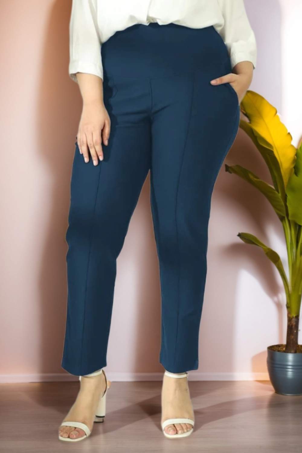 Navy Crease Seam Tummy Tucker Pants