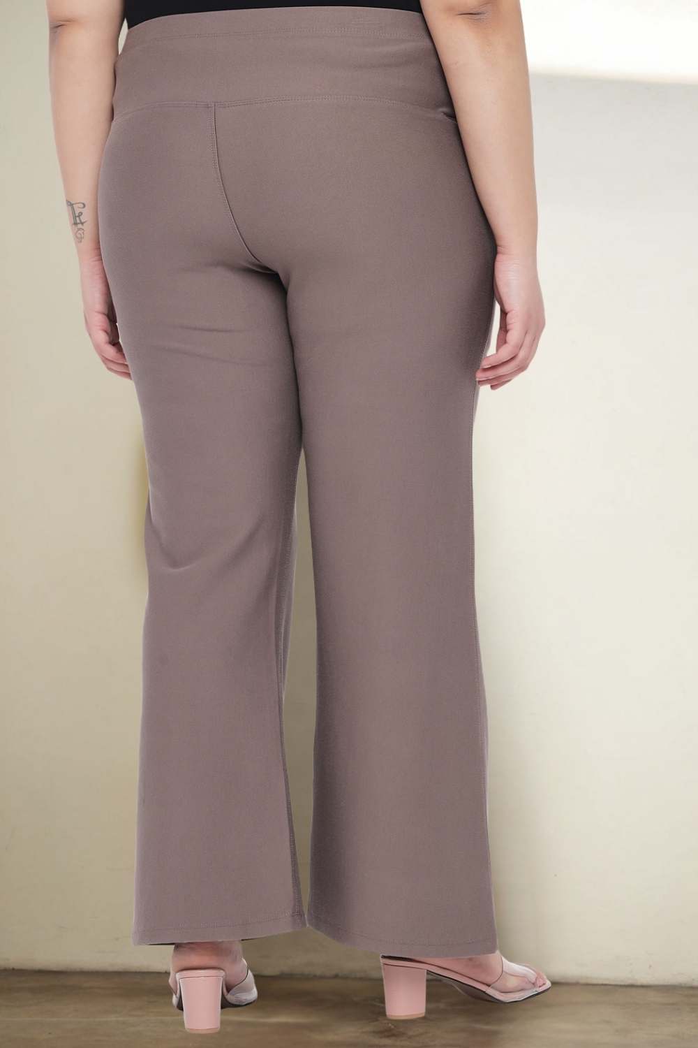 Plus Size Brownish Grey Tummy Shaper Flare Pants