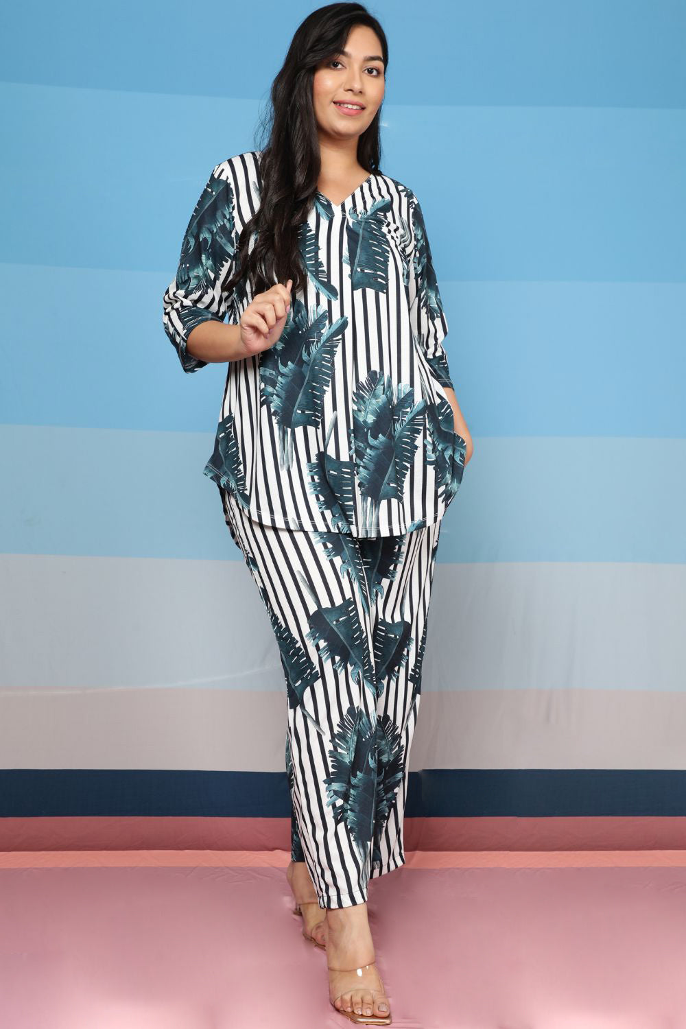 Buy Plus Size Tropical Stripes Coord Set