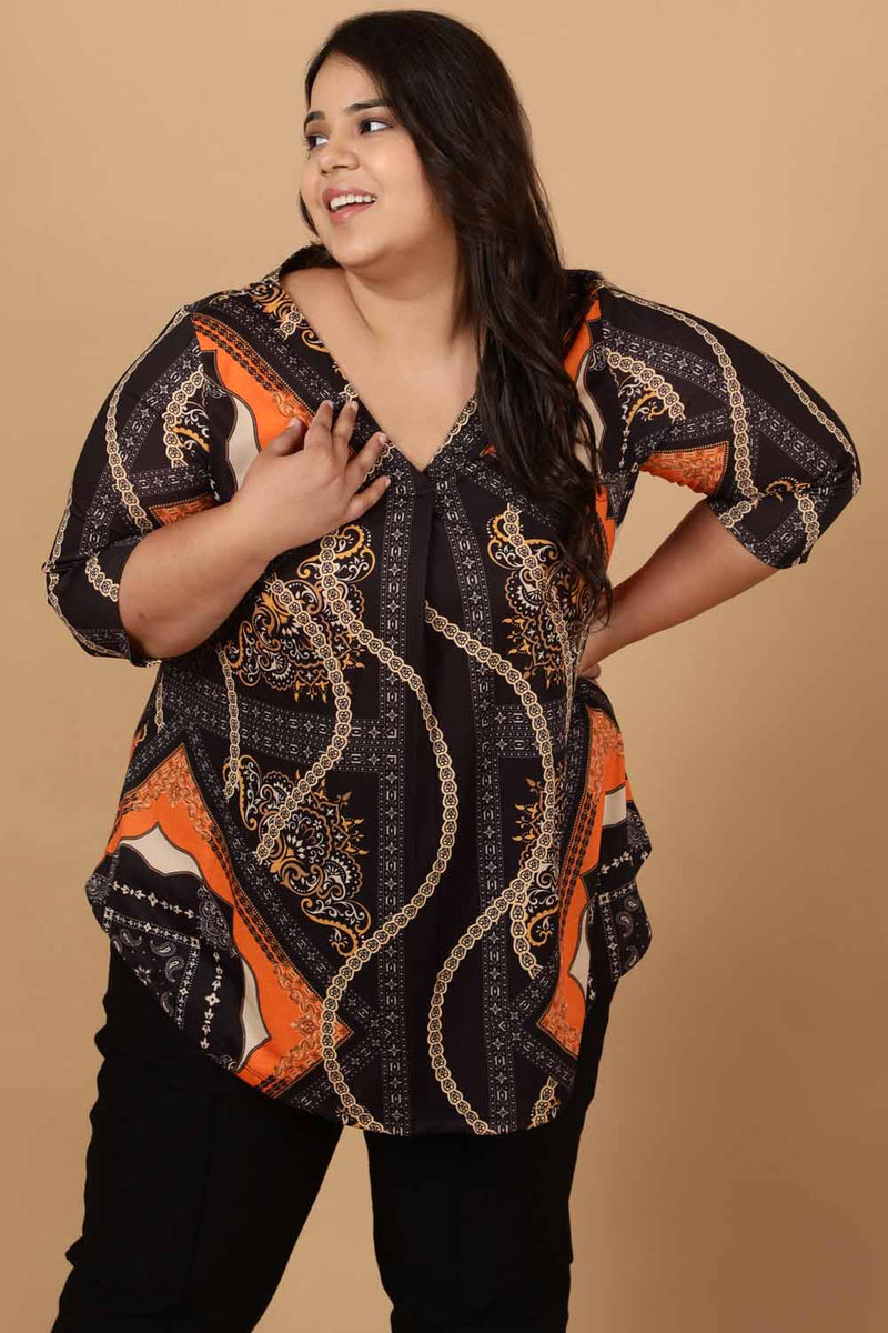 AMYDUS Plus Size Women Printed Top, Centre Pleat for Tummy Flaws