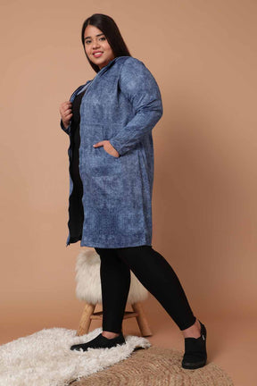 Plus Size Cold Denim Wash Printed Jacket Dress