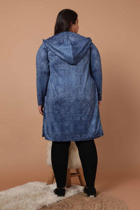 Plus Size Cold Denim Wash Printed Jacket Dress