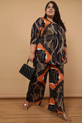 Plus Size Black Baroque Printed Coord Set