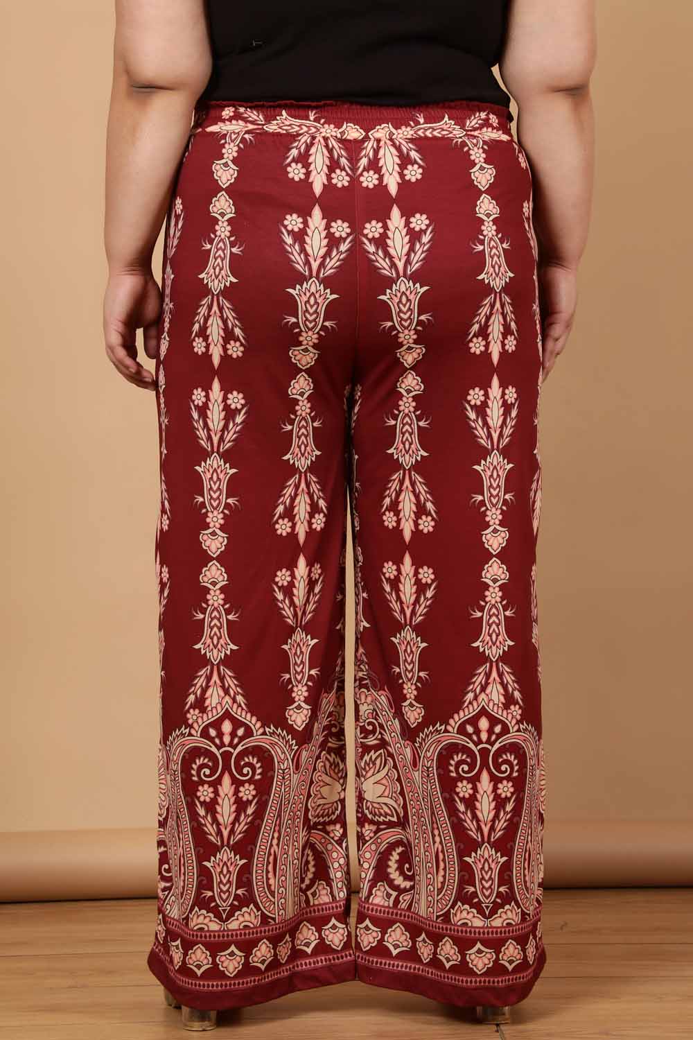 Plus Size Maroon Luxe Ethnic Print Coord Set