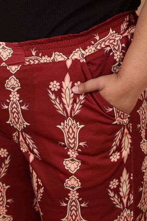 Plus Size Maroon Luxe Ethnic Print Coord Set