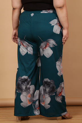 Plus Size Dark Green Floral Printed Coord Set