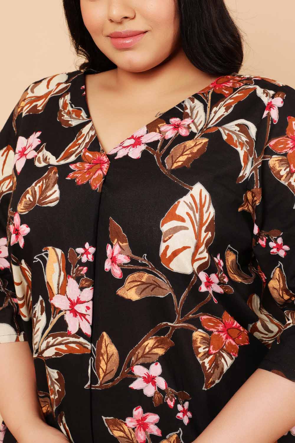 Plus Size Plus Size Black Floral Print Cotton Top Online in India