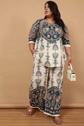 Plus Size Cream Luxe Ethnic Print Coord Set