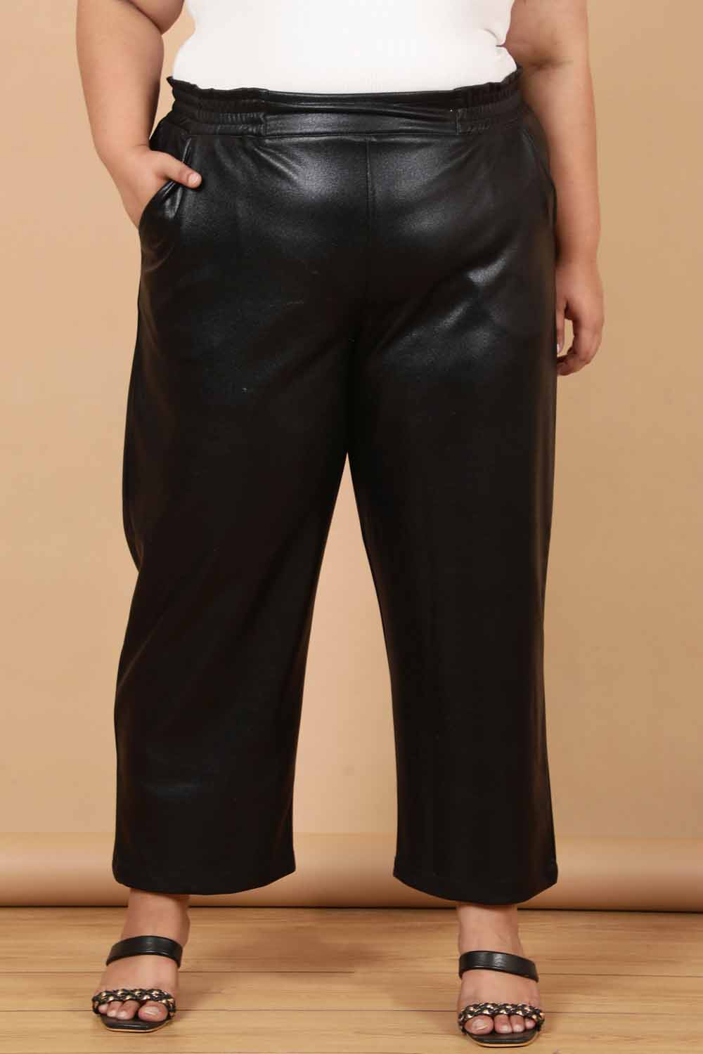 Vegan Leather Panel Pants