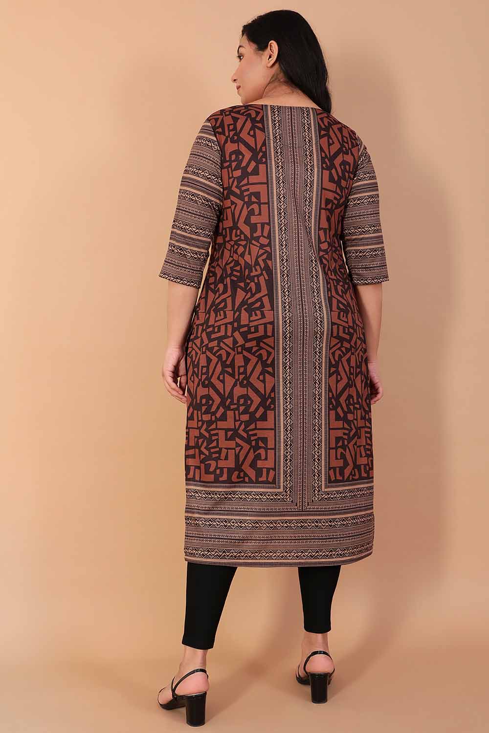 Brown Geometric Printed Kurta for Women