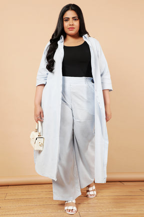 Sky Blue Cotton Linen Kurta Shrug