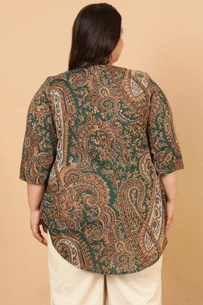 Green Paisley Print Cotton Top