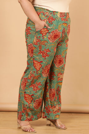 Authentic Handblock Printed Green High Waist Pants