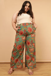 Authentic Handblock Printed Green High Waist Pants