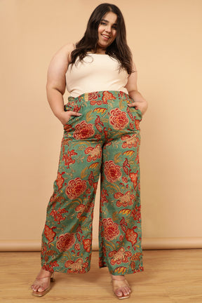 Authentic Handblock Printed Green High Waist Pants