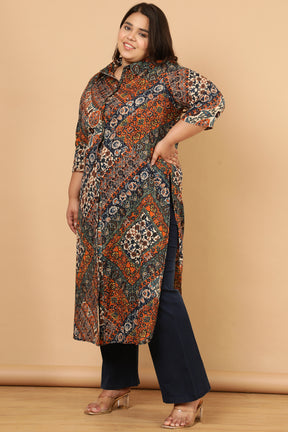 Cotton Shrug Kurta in Ethnic Print