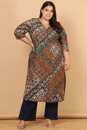 Plus Size Ethnic Print Cotton Kurta