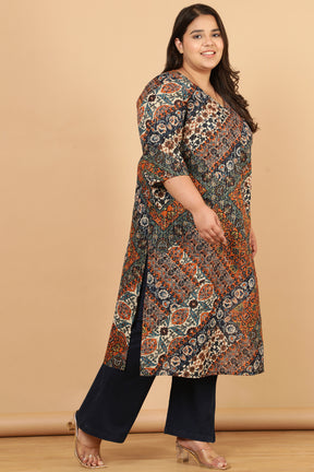 Plus Size Ethnic Print Cotton Kurta