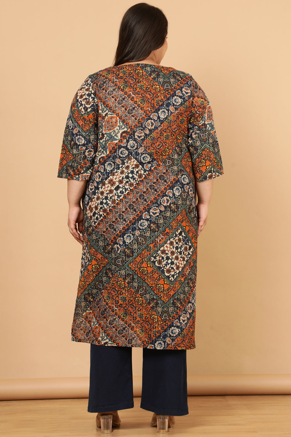 Comfortable Plus Size Ethnic Print Cotton Kurta