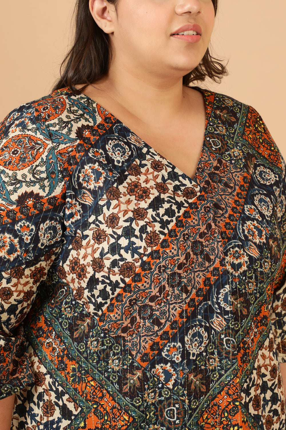 Plus Size Ethnic Print Cotton Kurta for Women