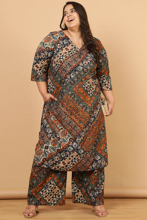 Plus Size Ethnic Print Cotton Kurta