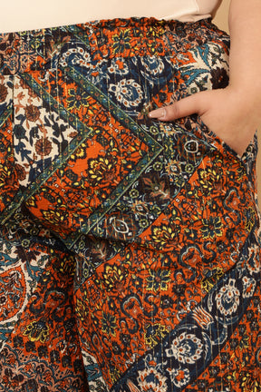 Plus Size Ethnic Print Cotton High Waist Pants