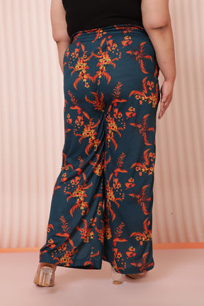 Plus Size Teal Red Floral Print Coord Set