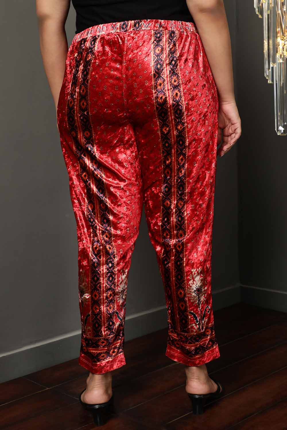 Comfortable Red Printed Velvet Pant