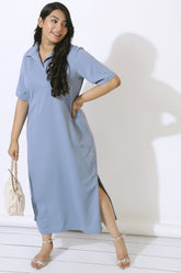 Plus Size Denim Blue Side Slit Long Dress