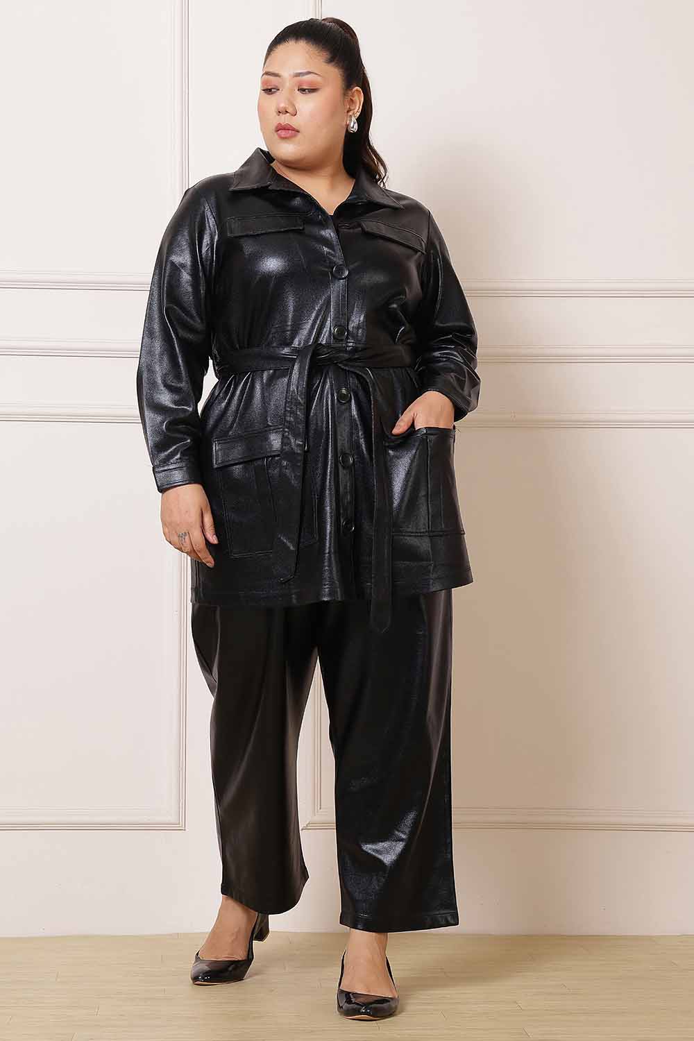 Plus Size Cruelty Free Black Leather Coord Set