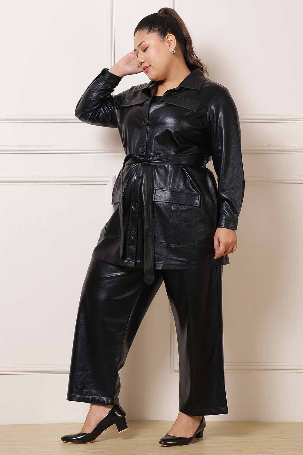 Plus Size Cruelty Free Black Leather Coord Set