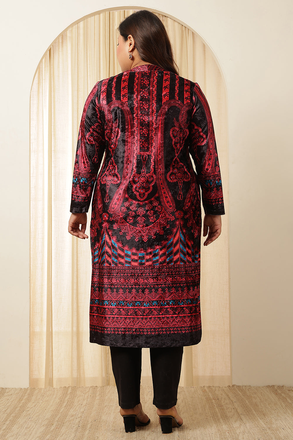 Plus Size Black Red Velvet Kurta