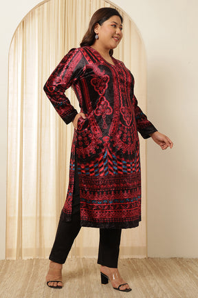 Plus Size Black Red Velvet Kurta