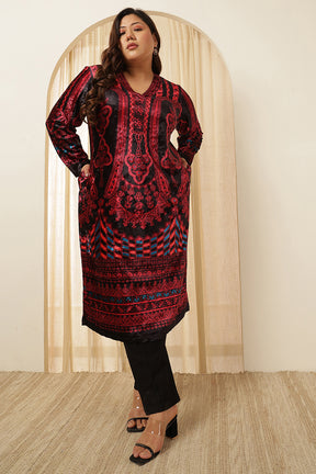 Plus Size Black Red Velvet Kurta