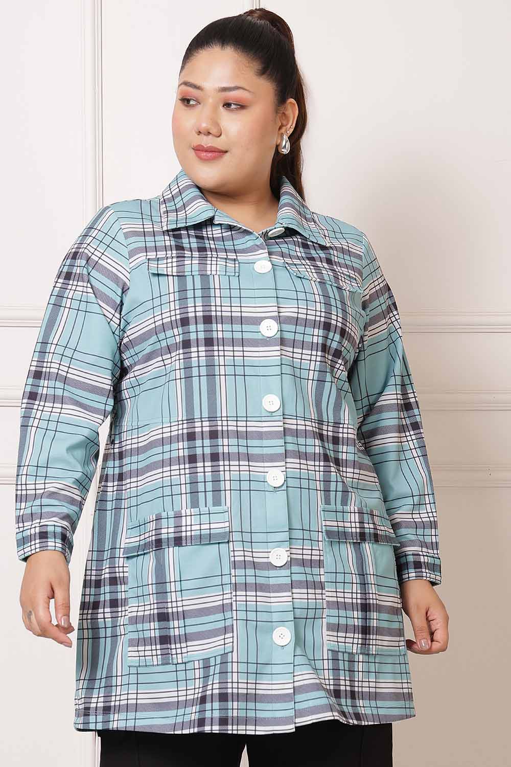 Plus Size Green Plaid Shacket