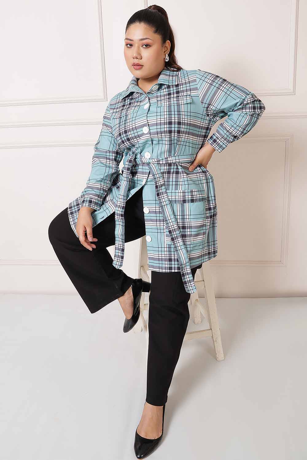 Plus Size Green Plaid Shacket