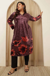 Plus Size Purple Floral Border Velvet Kurta