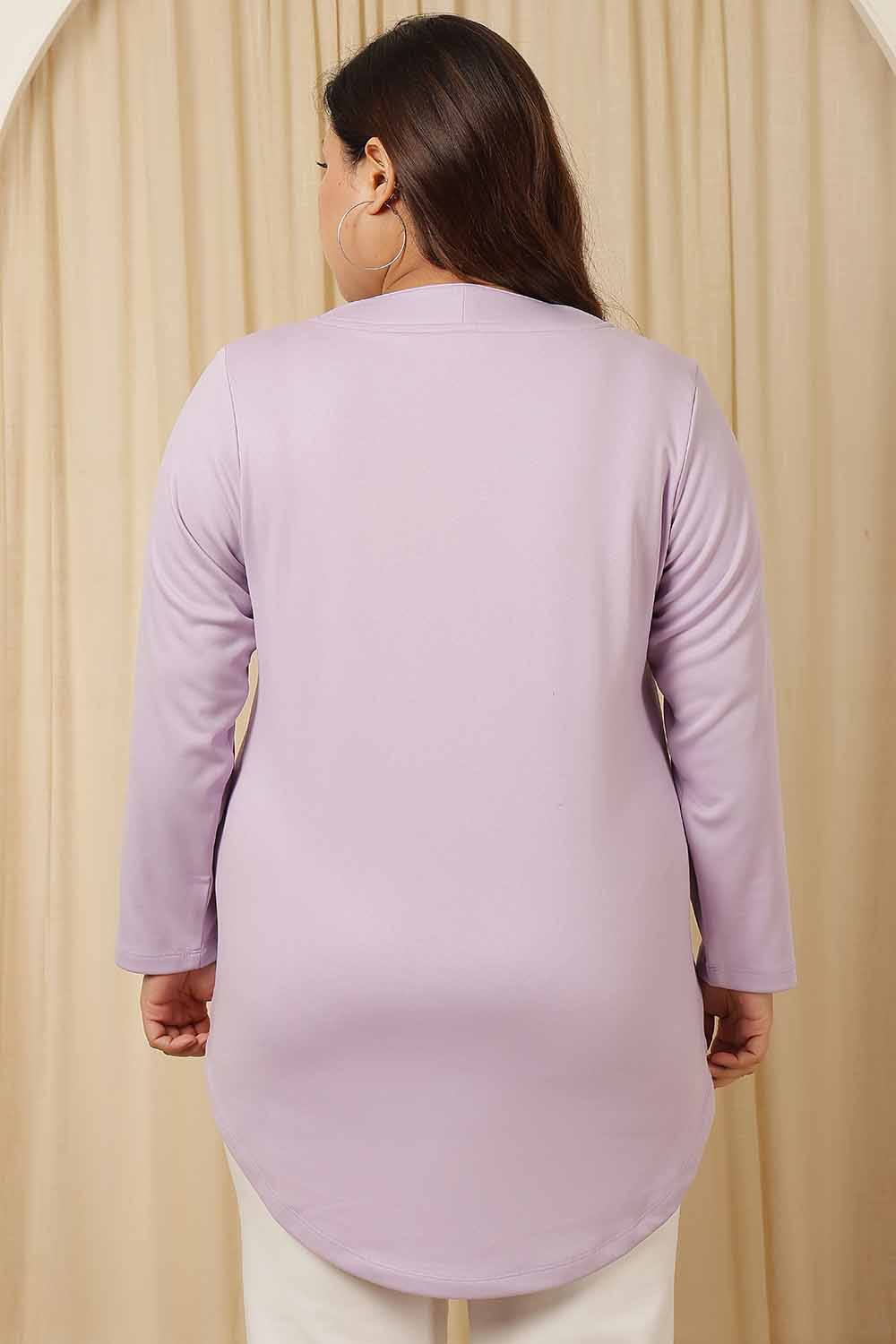 Plus Size Lavender V Neck Fleece Top