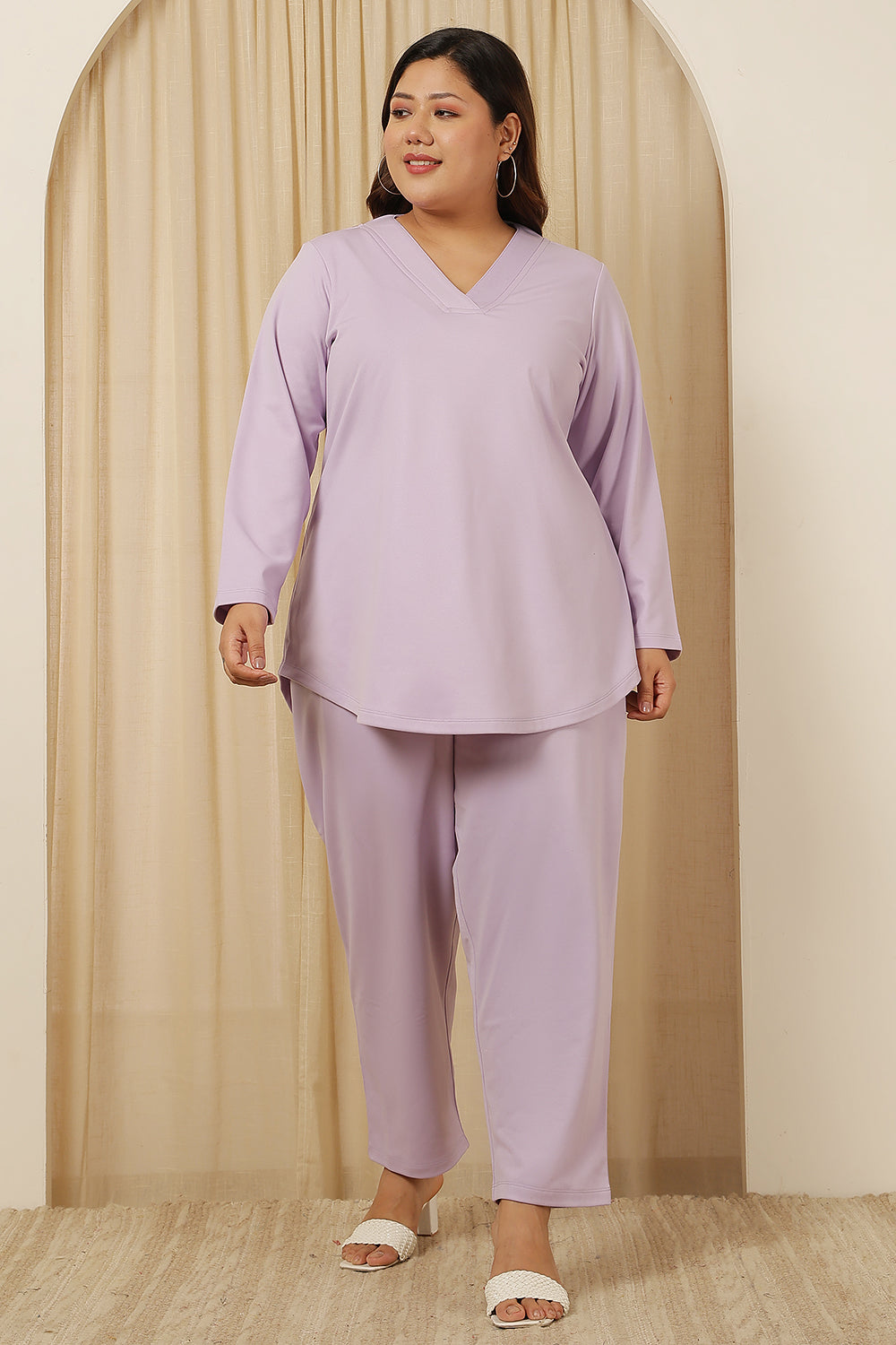 Plus Size Lavender Warm Winter Fleece Pants for Women