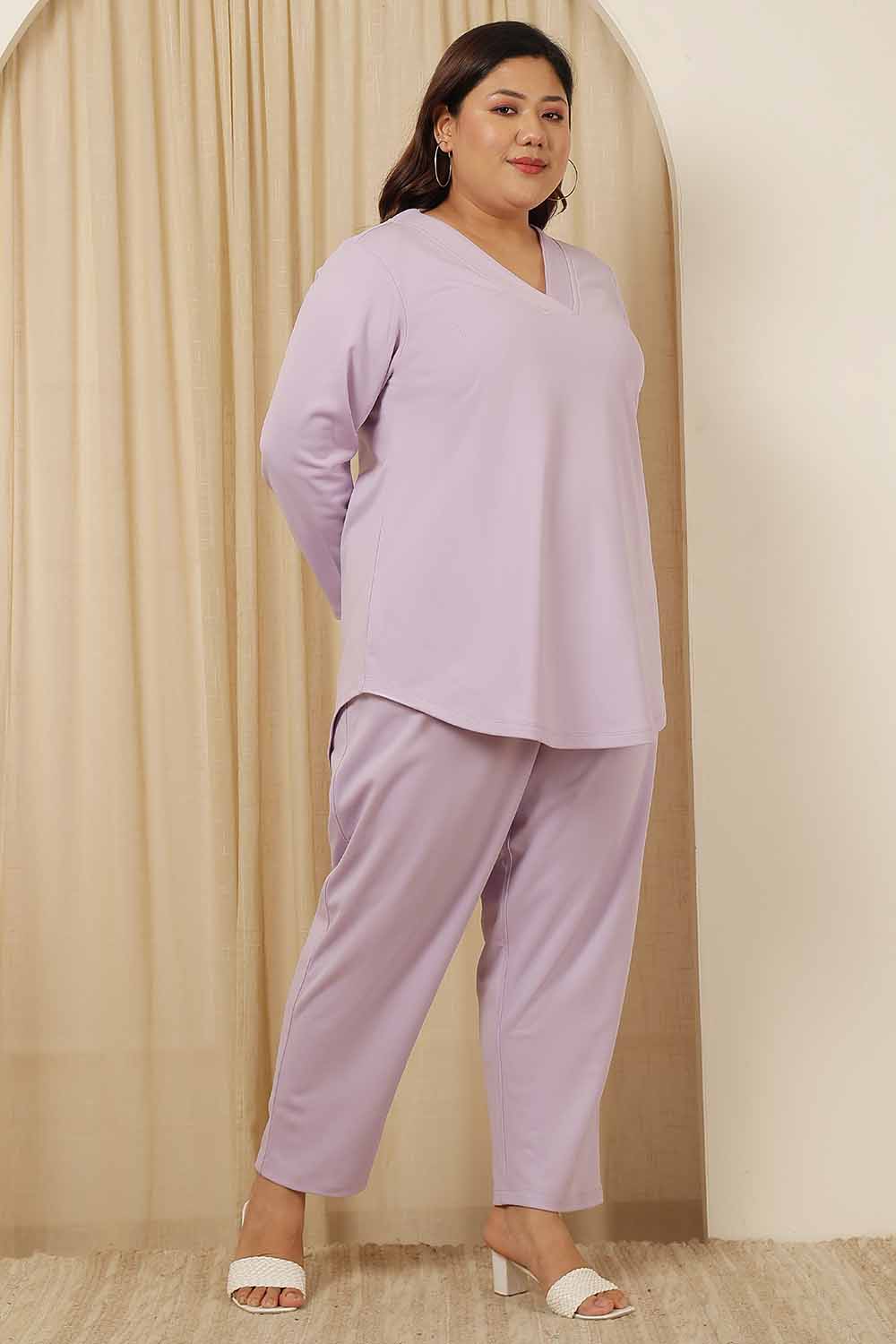 Plus Size Lavender Fleece Coord Set for Women