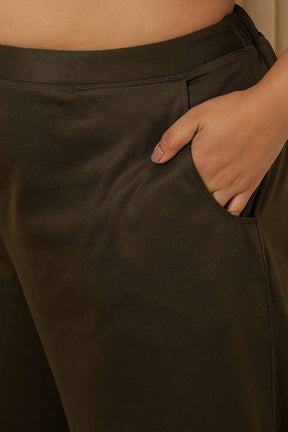 Plus Size Olive Warm Winter Fleece Pants