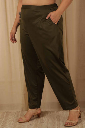 Plus Size Olive Warm Winter Fleece Pants