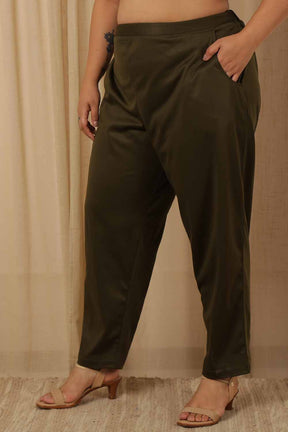 Plus Size Olive Warm Winter Fleece Pants