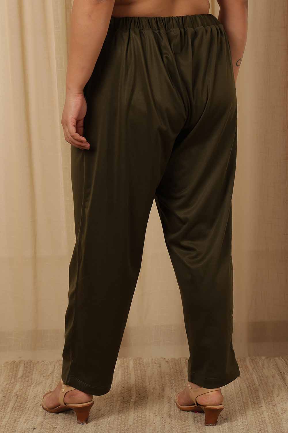 Plus Size Olive Warm Winter Fleece Pants