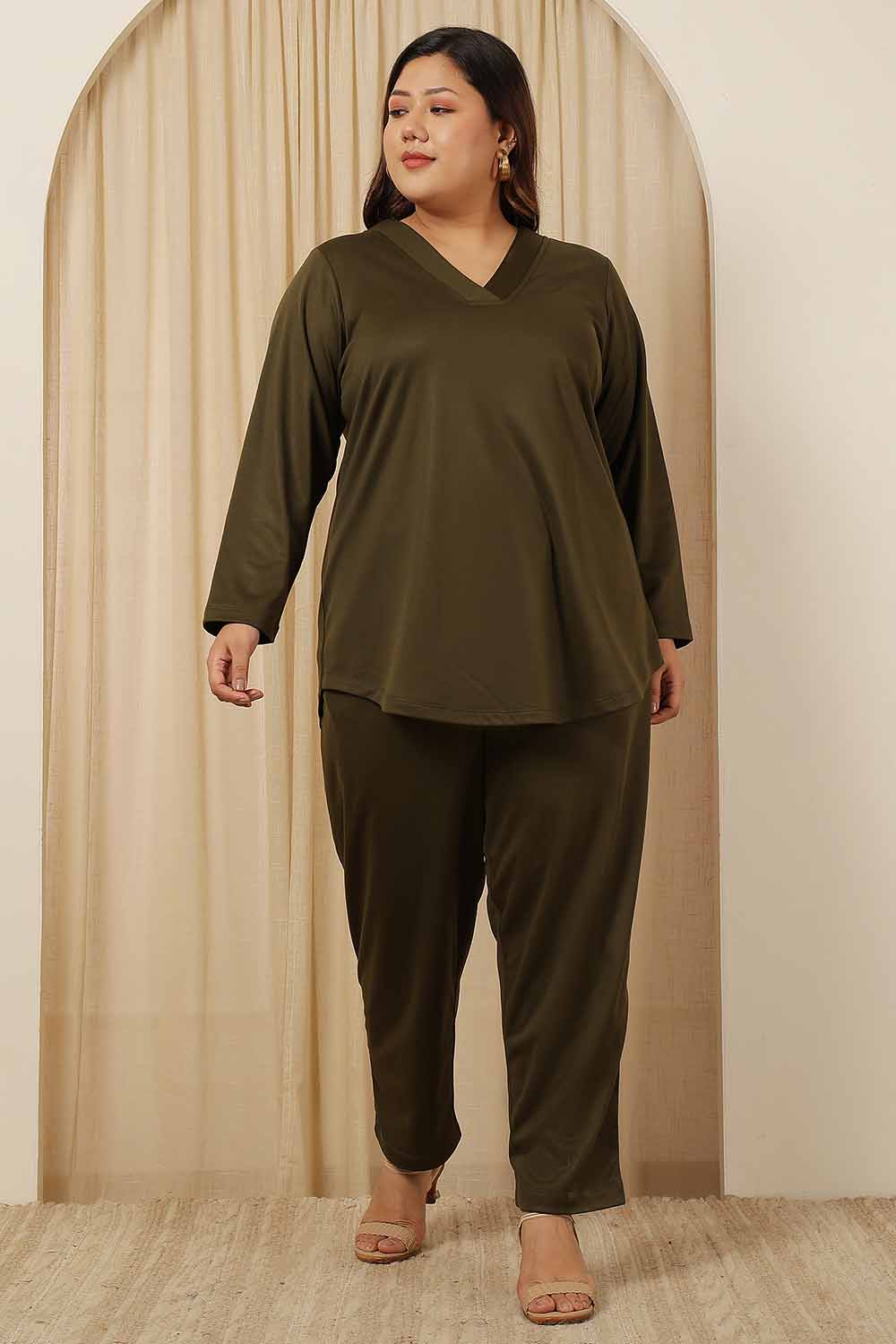 Plus Size Plus Size Olive Fleece Coord Set