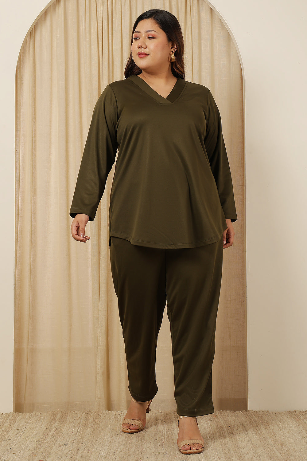 Comfortable Plus Size Olive Warm Winter Fleece Pants