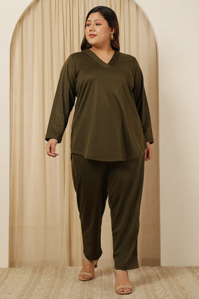 Plus Size Olive Warm Winter Fleece Pants