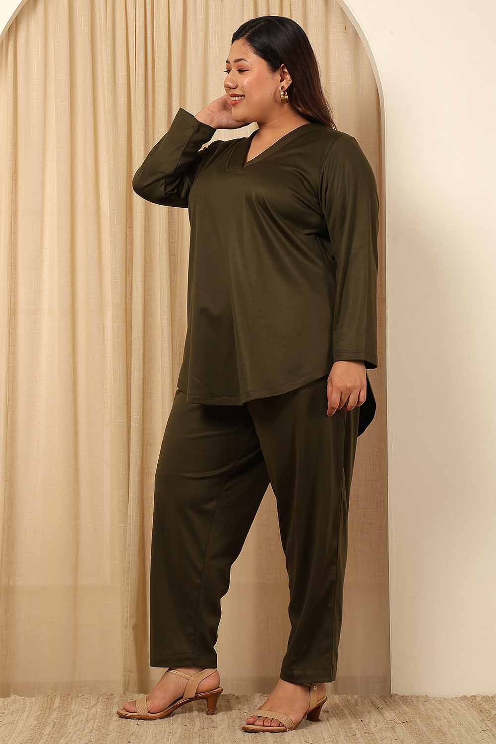 Buy Plus Size Olive Fleece Coord Set