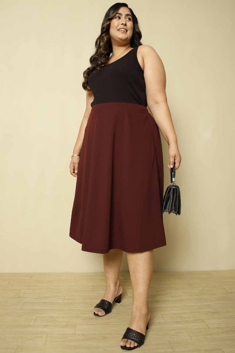 Plus Size Maroon Midi Skirt